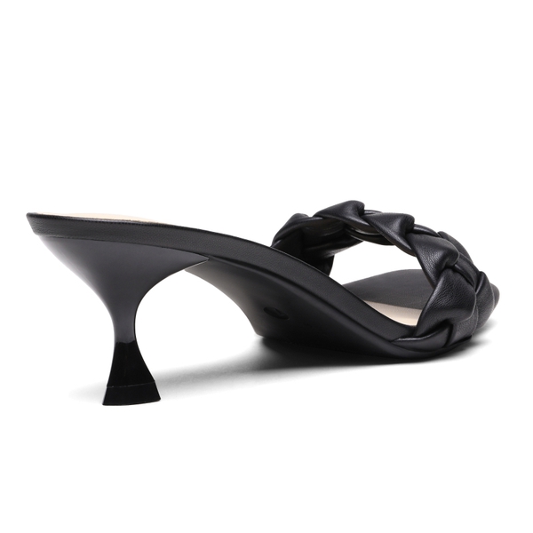 Rhinestone Open Toe Kitten Heel Mule Sandals - BLACK PU - 2